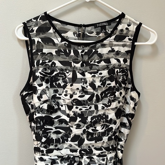 Black and white floral dress with overall and sheer upper chest - Picture 2 of 6